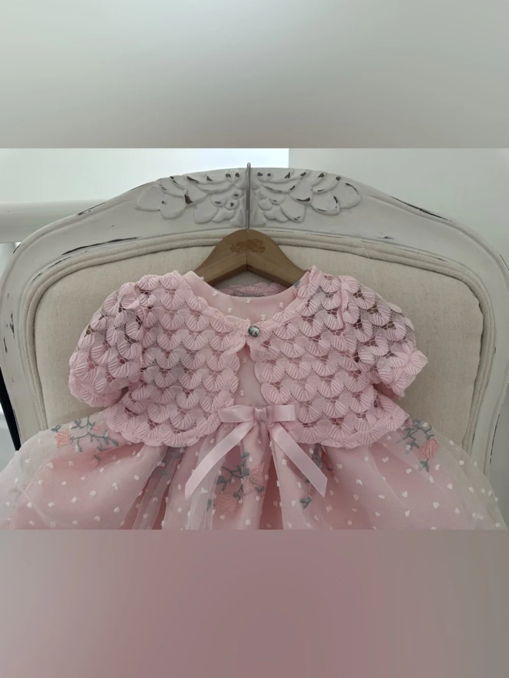 🦢 18 Mth Gorgeous Pink Tulle Princess Baby Dress with Matching Knit Bolero NWOT - Picture 7 of 16